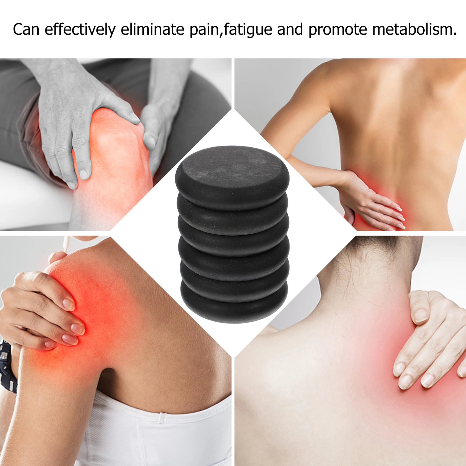 

6pcs Hot Stone Massage Tools Volcanic Energy Stones Essential Oil Spa Relax Muscles Improve Circulation Promote Metabolism