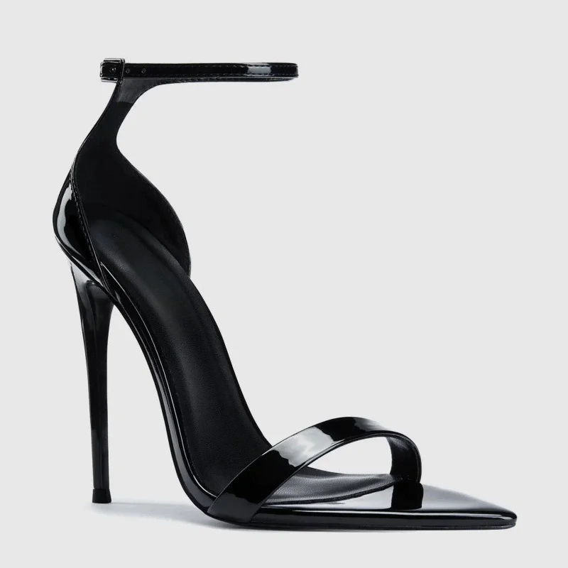 

Summer new pointed patent leather one-word buckle sexy sandals thin high-heeled banquet large size customized women's sandals