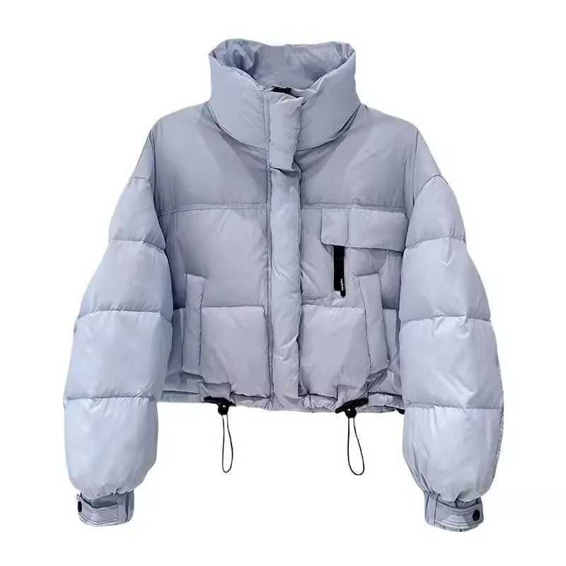 면 패딩 재킷 여성 파카 짧은 2025 새로운 한국 스탠드 칼라 다운 코튼 코트 간단한 두꺼운 아웃웨어 숙녀 빵 오버웨어