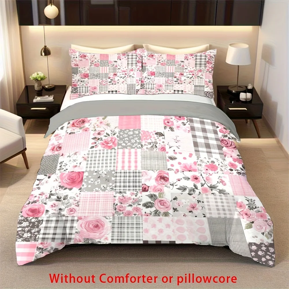 

2/3pcs Floral Duvet Cover Set 1 Duvet Cover + 1/ 2 Pillowcase, Without Core, Soft Cozy Elegant Plaid Floral Pattern Bedding Set