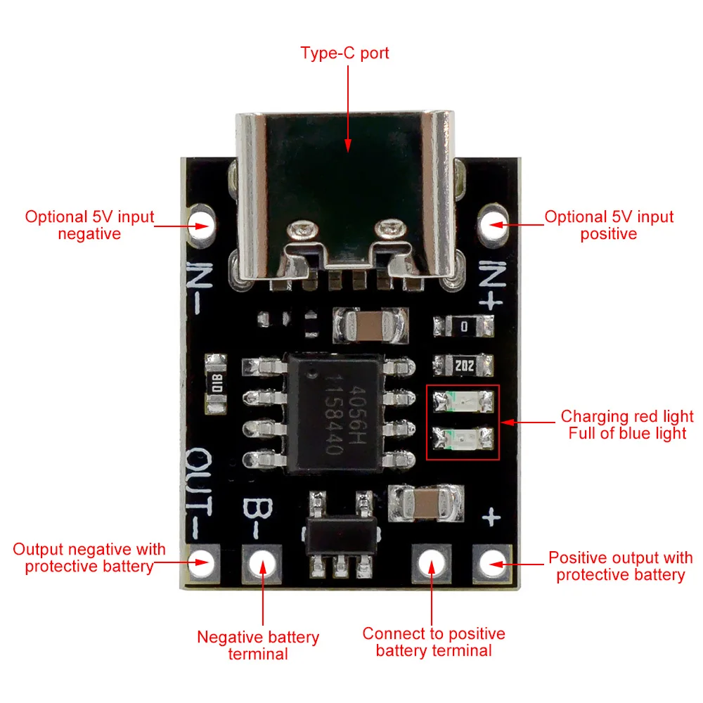 Ultra-Small Lithium Battery Charging Panel 1A Ternary Lithium Battery 3.7V4.2V Charger Module Type-C With Protection Board