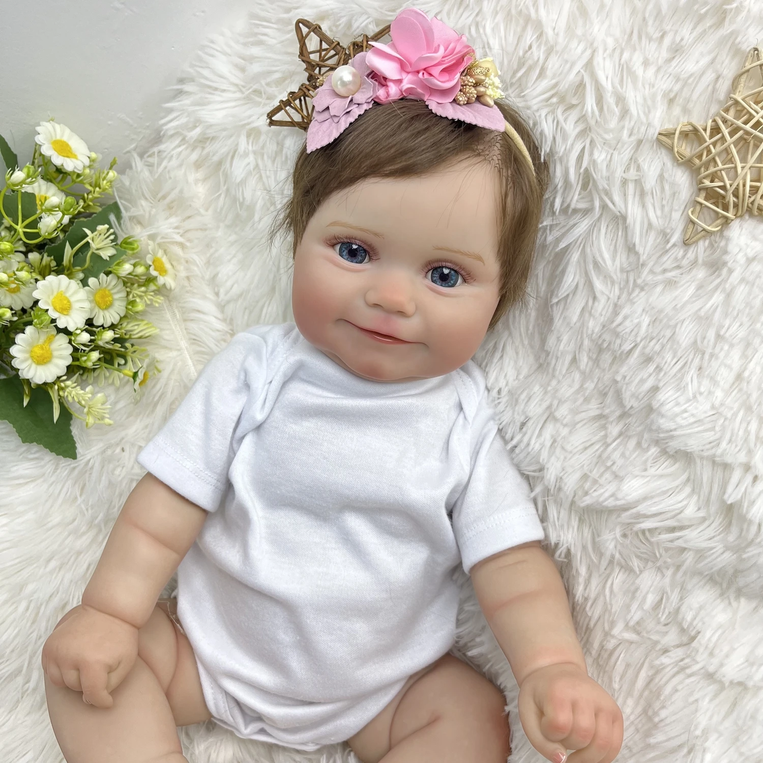 Bambola Reborn BZDOLL 50cm 20 Pollici in Vinile Morbido con Pelle Dipinta 3D e Vene, Giocattolo Artistico Neonato Sorridente, Regalo Realistico