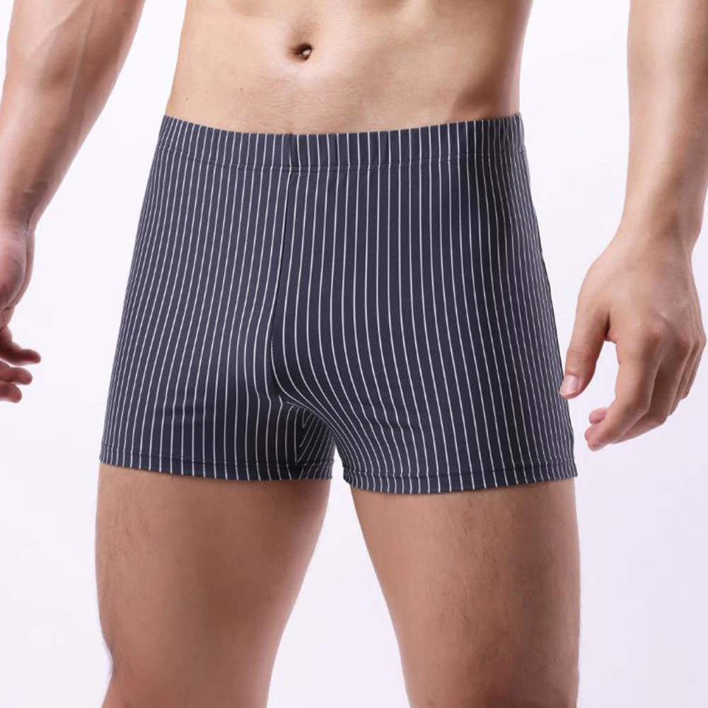 

Mens Stripe Breathable Boxer Briefs Underwear Trunks Shorts Homewear Underpants Breathable Men's Comfortable Underwear Solid