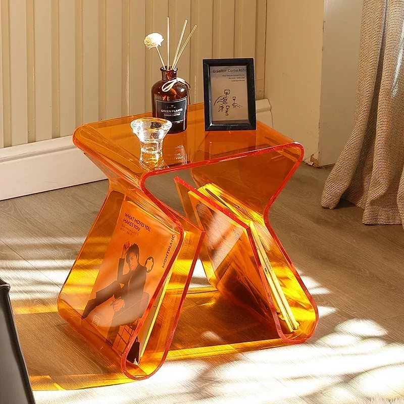 Acrylic Transparent Coffee Tables Furniture LivingRoom Sofa Side Storage Cabinet Design Bedside Table Balcony Corner Table