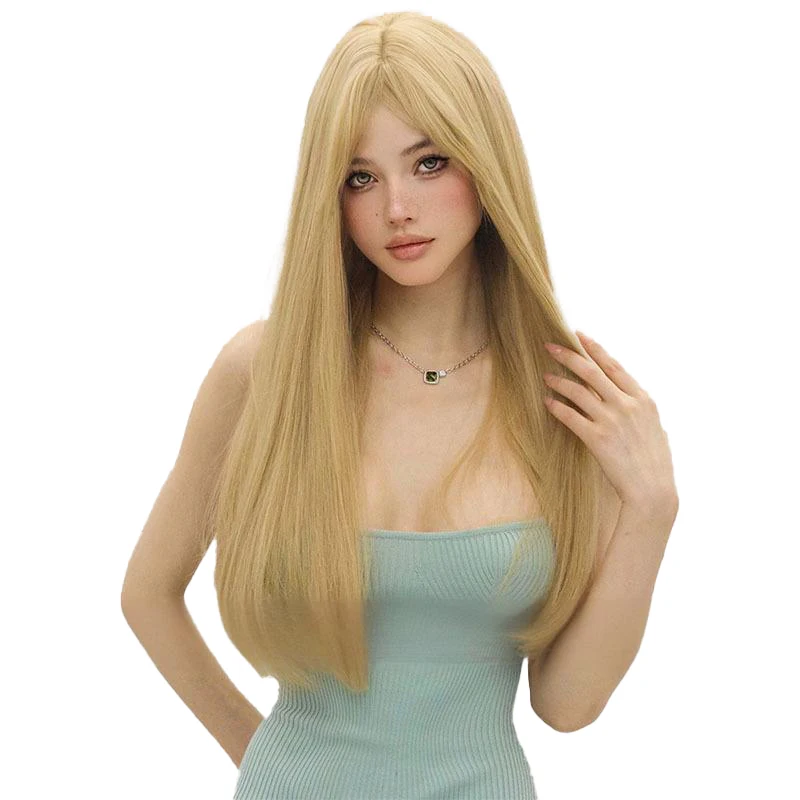 Venta de liquidación de pelucas sintéticas largas y rectas doradas de 26 pulgadas, adecuadas para el cabello Natural diario, para fiestas y Halloween de las mujeres