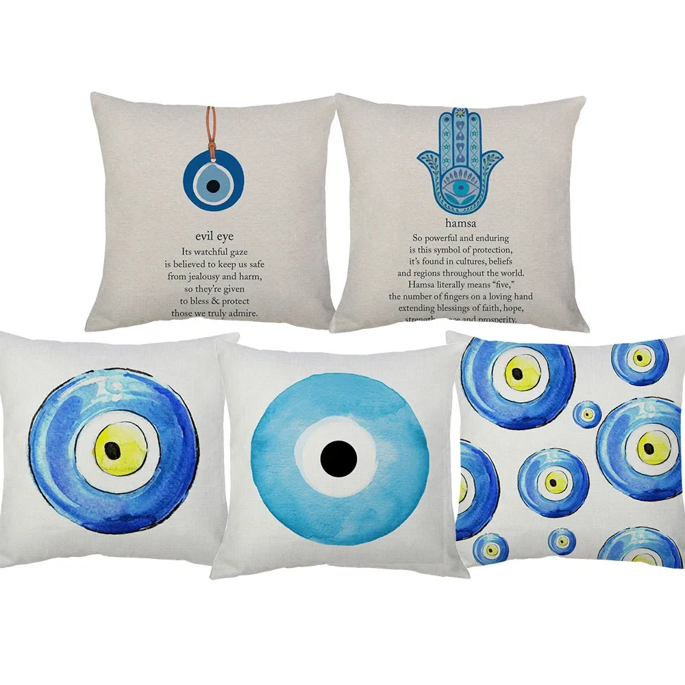 Turkish Evil Eyes Cushion Covers Hamsa Hand Arabic Folk Culture Art Home Decorative Pillows For Sofa Living Room Home Decoration