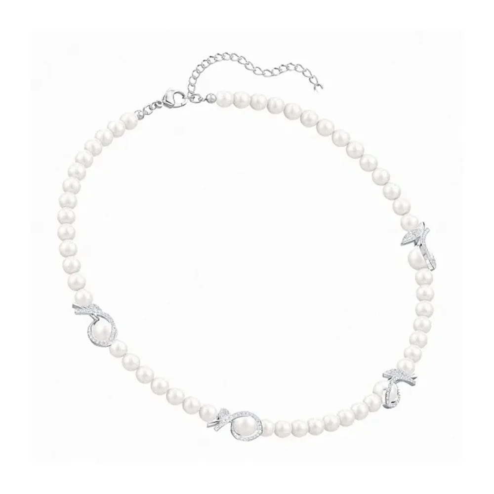 

Женское ожерелье с жемчугом, бантом и кристаллами паве