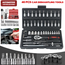 46pcs 1/4 Inch Drive Socket Set Ratchet Wrench Set Car Tool Kit, Bit Socket Wrench Set Metric Mechanic Tool Set Car accessories