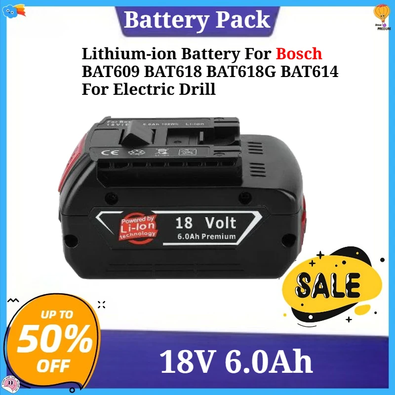 

18V 6.0Ah Rechargeable Lithium-ion Battery For Bosch BAT609 BAT618 BAT618G BAT614 For Electric Drill