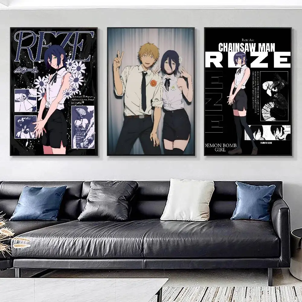 Anime C-Chainsaw M-Man The Movie Reze Arc Movie Posters HD Print Vintage Wall Art Decor for Home Study Room