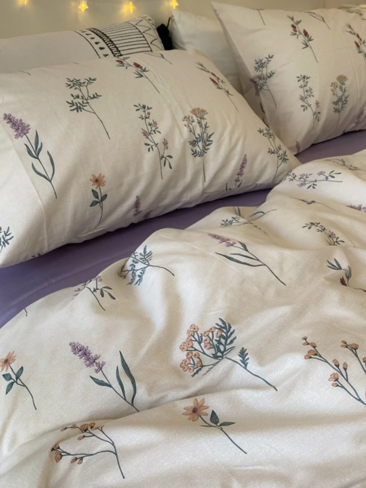 

e Purple Vine Cotton Bedding Set for Girls Dormi Floral Print Single Person .5m Quilt Cover Fre Color Bed...