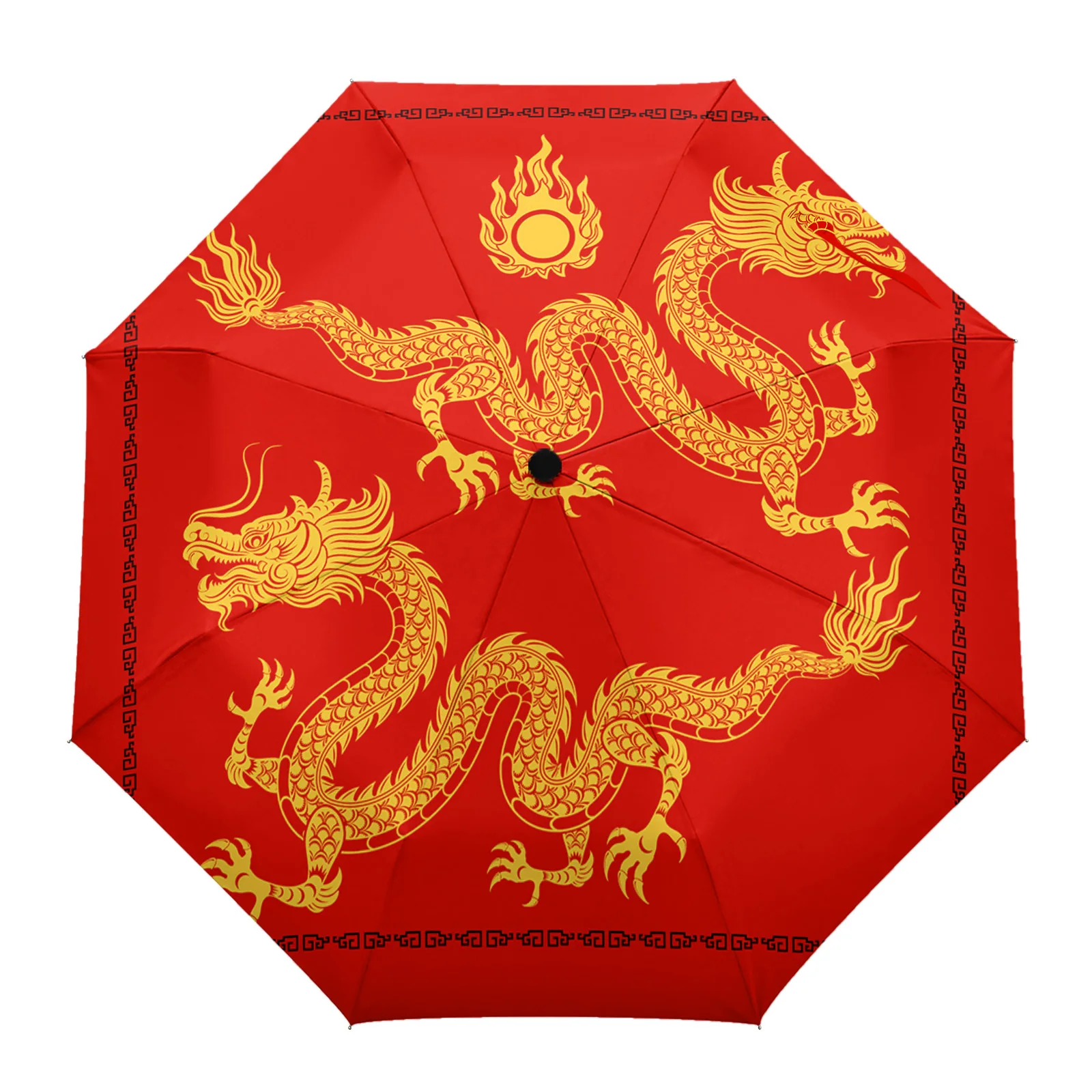 Chinese New Year Dragon Red Bottom Fully-automatic Umbrella for Outdoor Kids Adults Umbrella Foldable Eight Strand Umbrella