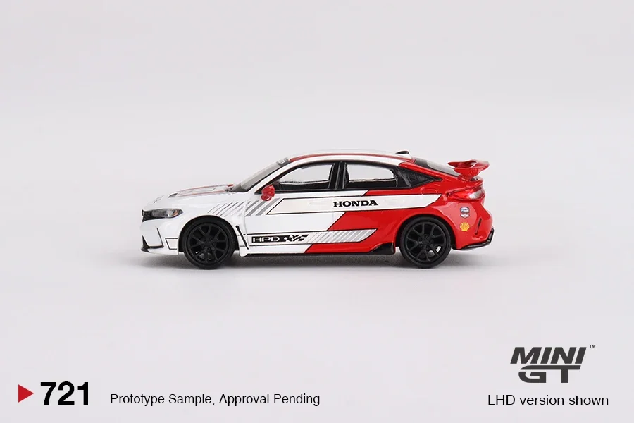 MINIGT 1:64 Honda Civic Type R #2 2023 Pace Car White MGT00721-CH Car Alloy Toys Motor Vehicle Diecast Metal Model for Children