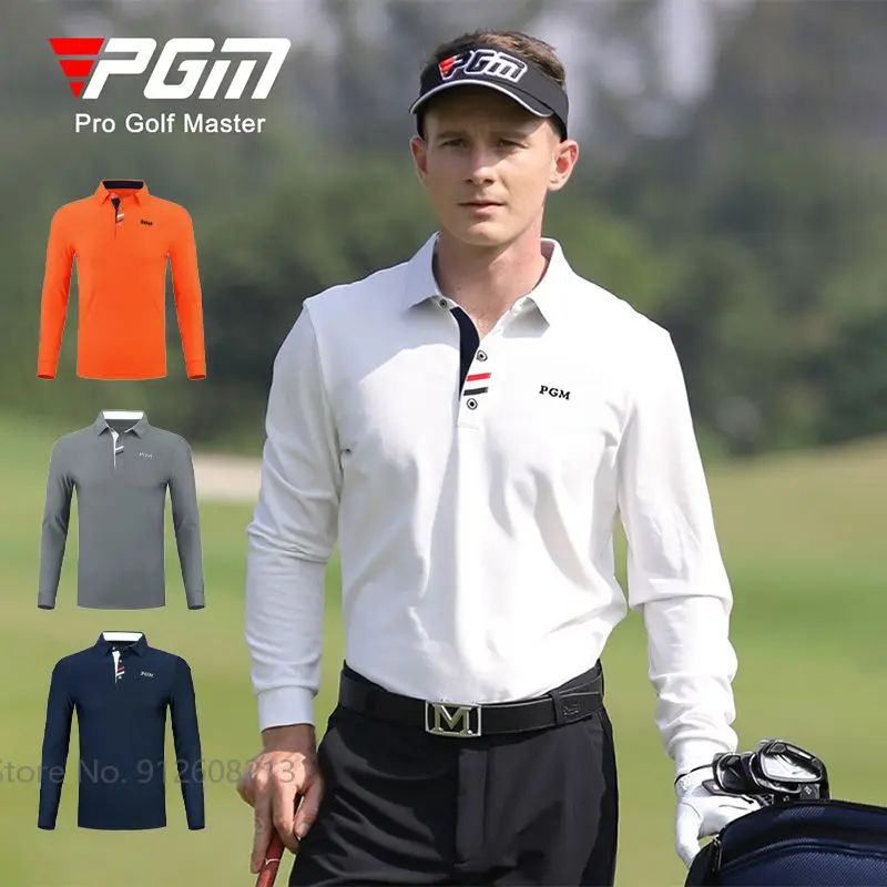 

PGM Spring Autumn Men Golf Shirt Long-sleeve Polo T-shirt Elastic Golf Clothes Male Business Casual Tops Breathable Sport Jersey
