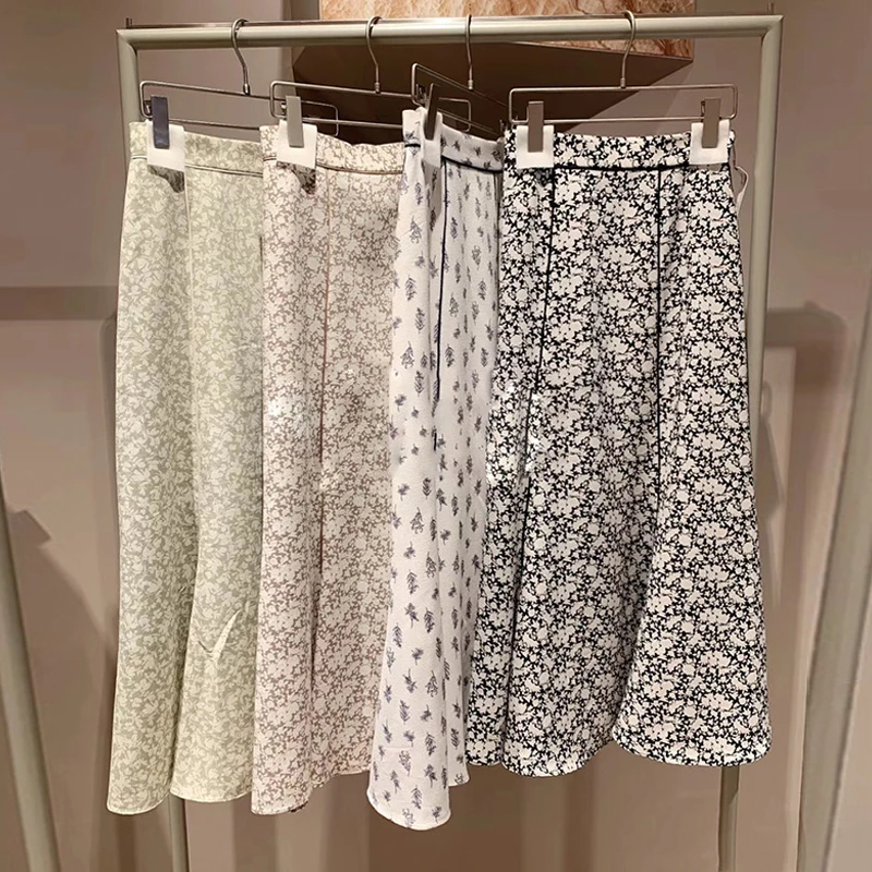 

Sweet High Waist Printed Half Skirt A-Line Long Gown Commute Style New Arrival Spring 2023 Floral Pattern Chiffon Skirt
