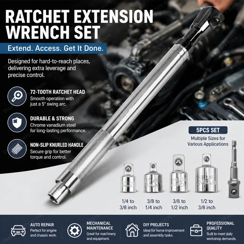 

Multifunctional Extended Ratchet Wrench Dual-Purpose High Torque Anti-Slip Car Repair Tool Suitable For Use In Small Spaces.