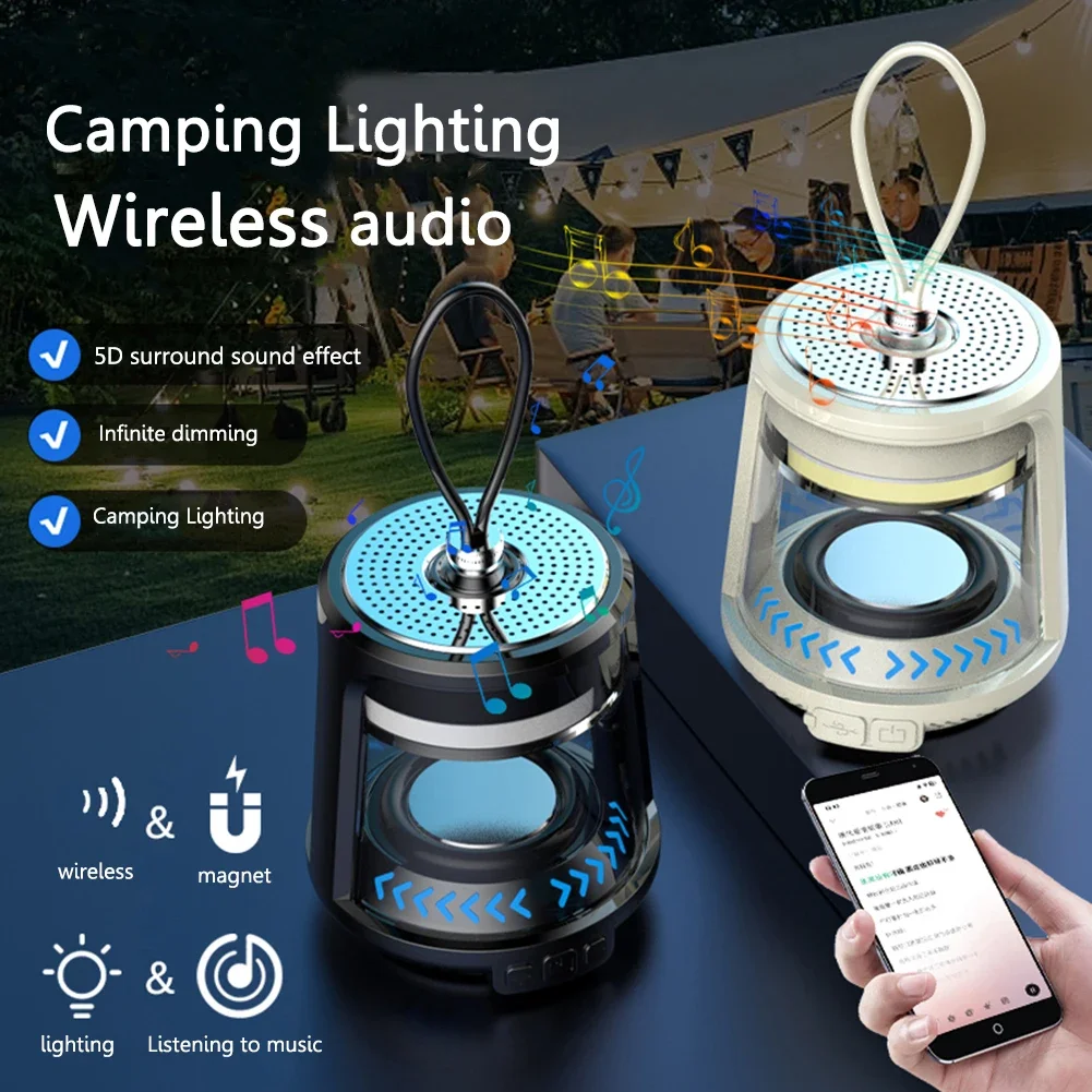 Luz LED impermeable para acampar, altavoz inalámbrico con Bluetooth, linterna portátil recargable de 1400mAh para tienda de campaña, altavoz para exteriores, regalo