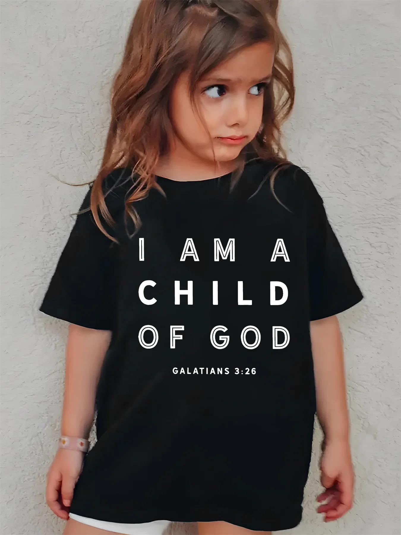 

Children's Clothing Girls I Am a Child of God Print T-Shirt Short Sleeve Summer Tops for Girls Tees Holiday O-Neck Kids Clothes