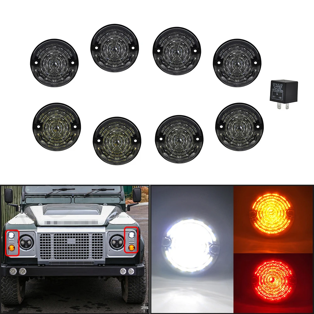 2/10Pcs Smoked Lens Complete Led Lamp Upgrade Kit For Land Rover Defender 1990-2016 Front Indicator Lamps Rear Fog Lights