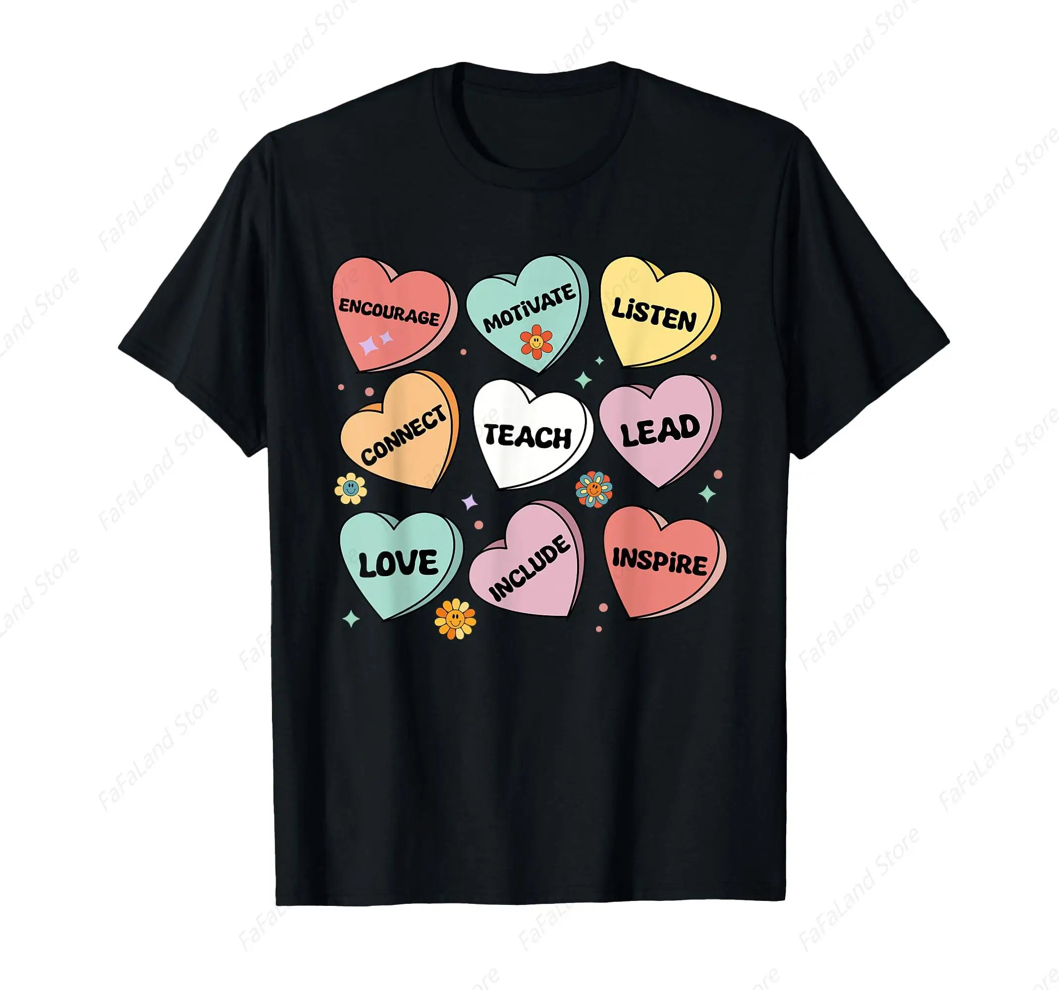 Affirmations Candy Heart Teacher Valentine's Day T-Shirt for Men Women Cotton Top Tee