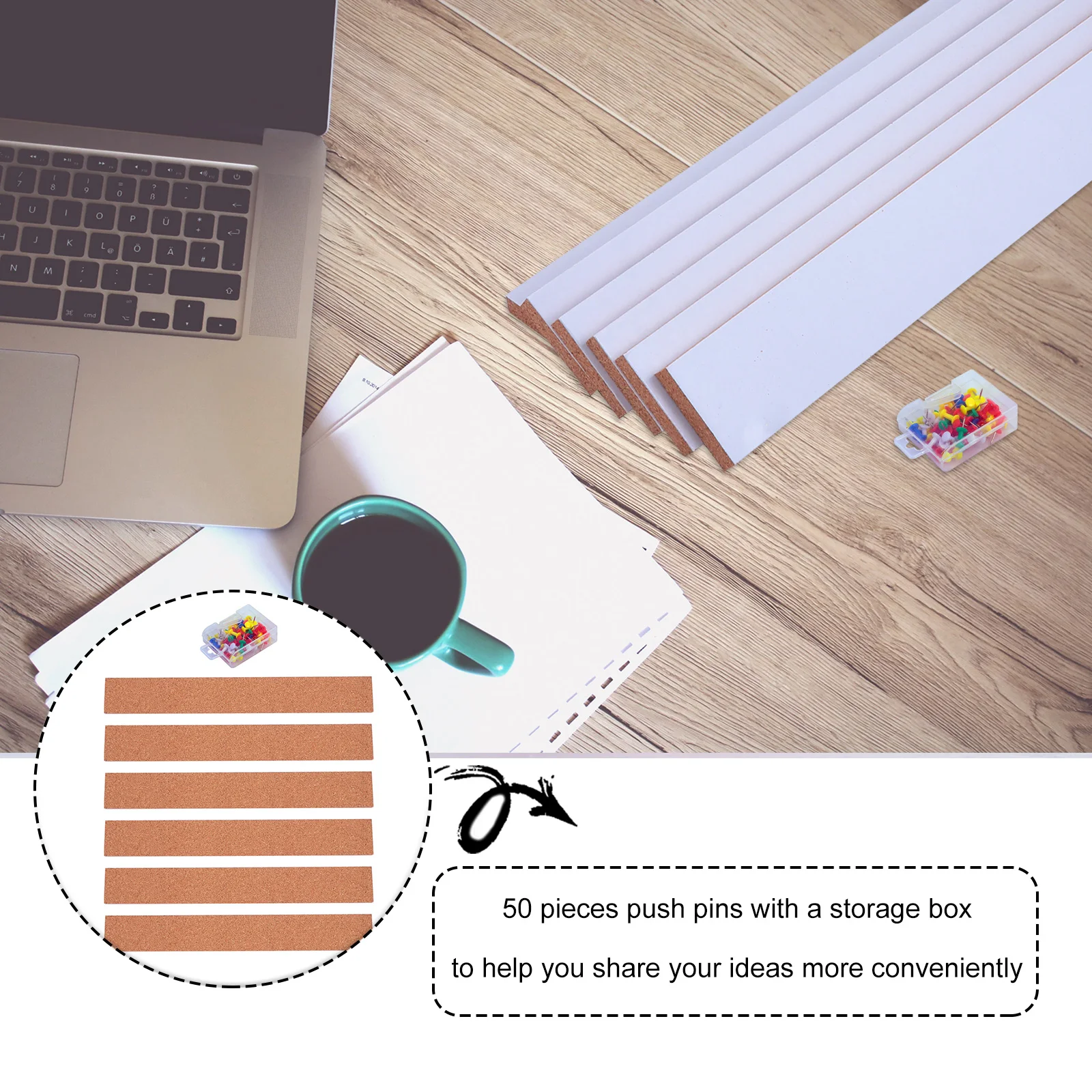 

1Set Cork Bulletin Bar Strips Frameless Oak Memo Board Strips Decorative Office Home Meeting Classroom