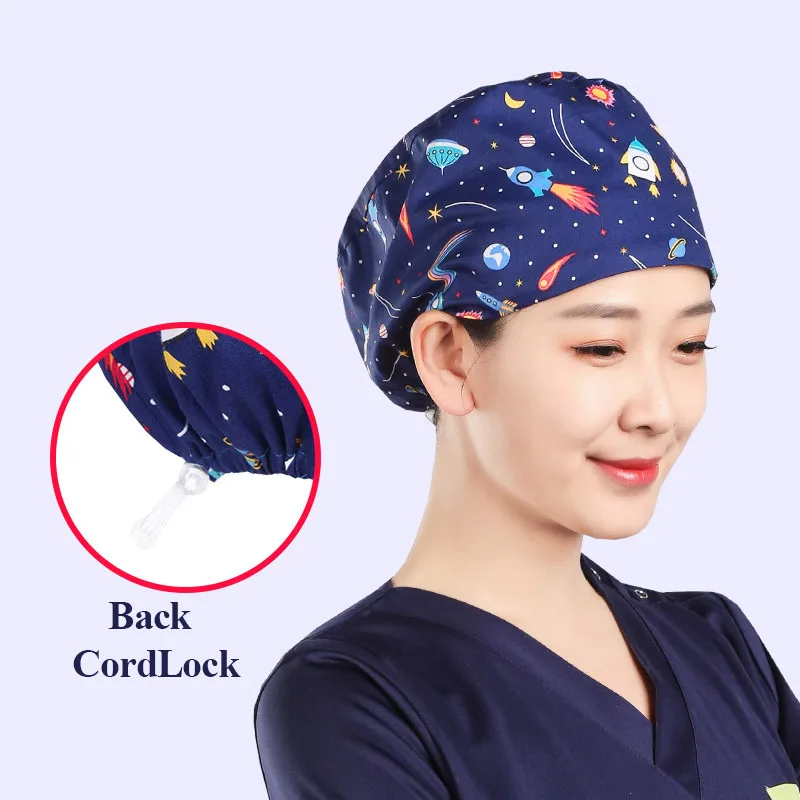 Medical Hat Long Hair Cordlock Nursing Scrub Caps for Women and Men 100% Cotton Soft Chef Dental Surgeon Sanitary Surgical Hats