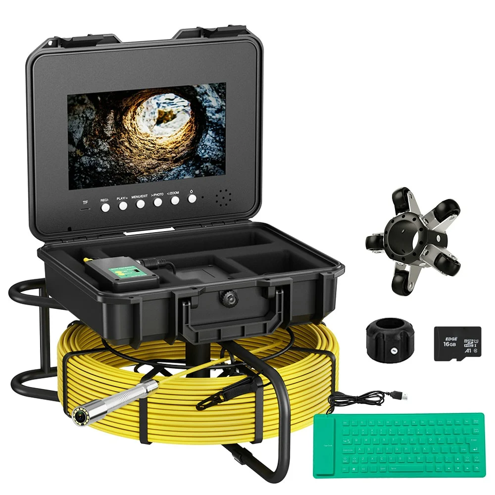 

10 Inch Sewer Pipe Inspection with Keyboard Meter Counter DVR 7mm Cable Auto Self-Leveling 512hz Video Borescope