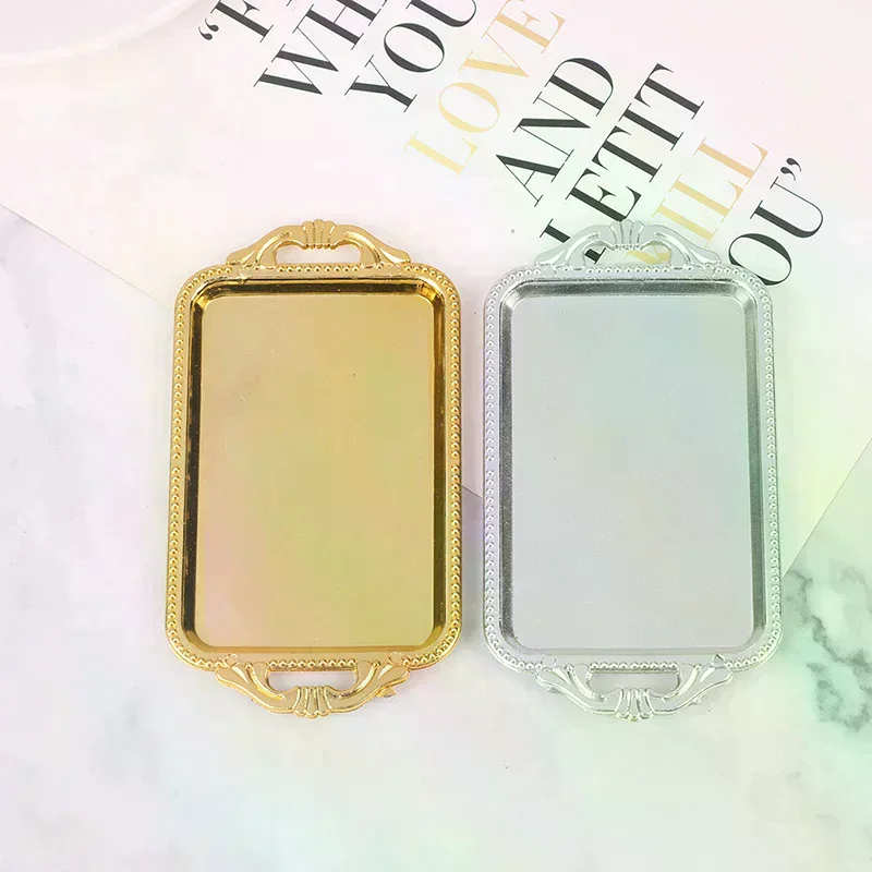 2pcs Dollhouse Miniature Accessories Mini Plastic tea Tray Simulation Dinner Plate Model Toys for Doll House Decoration