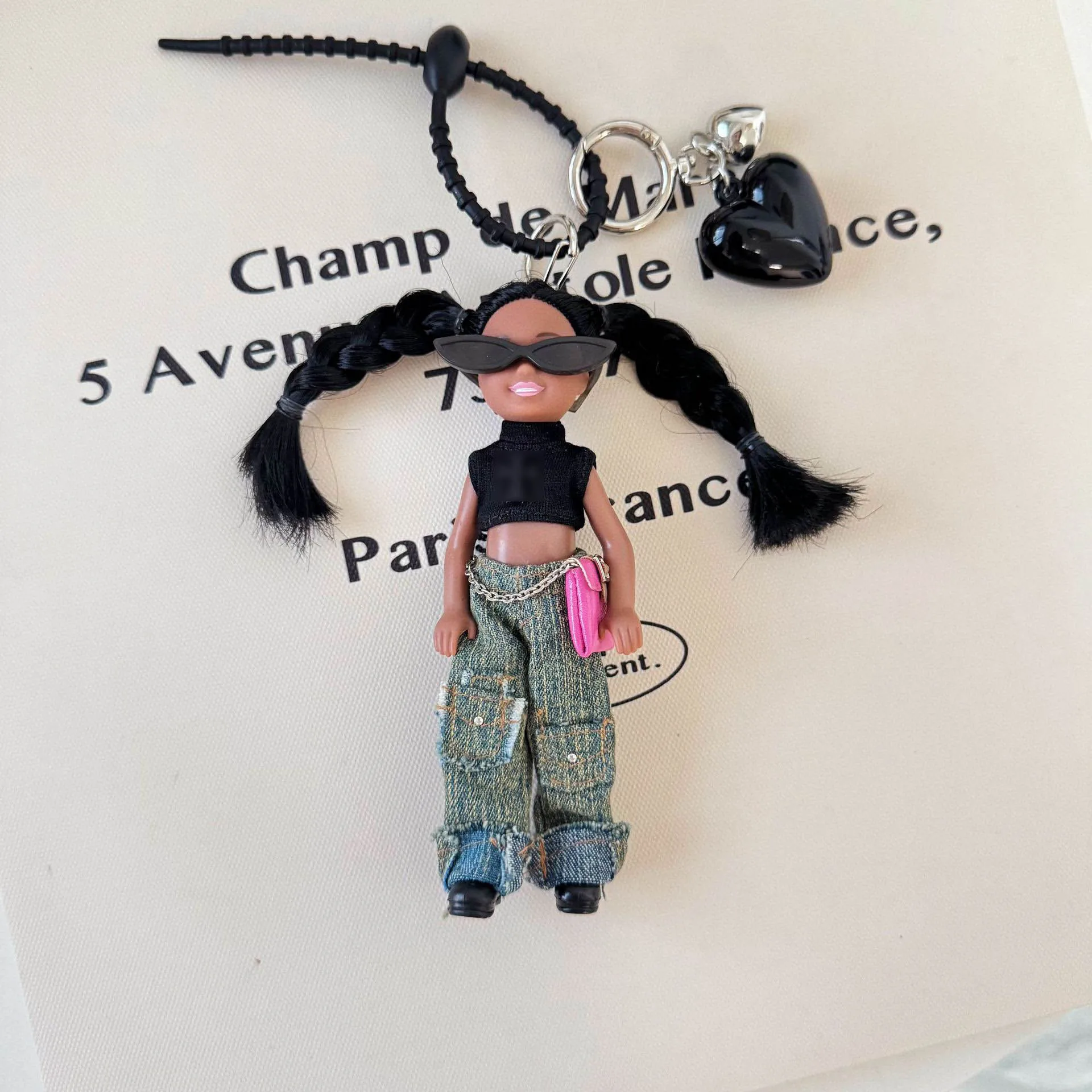 

Personalised Cool Double Ponytail African Black Skin Girl Princess Doll Keychain Cute Face Joint Movable Fashion Bag Decor Gift