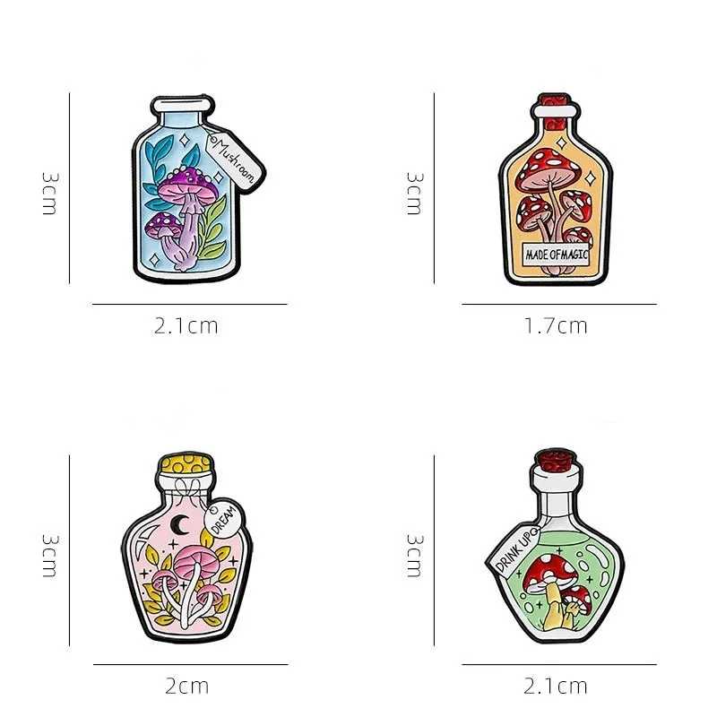 Cute Cartoon Glass Drifting Bottle Enamel Brooch Creative Comic Style Mushroom Lapel Pin Badge Backpack Clothing Hat Accessories