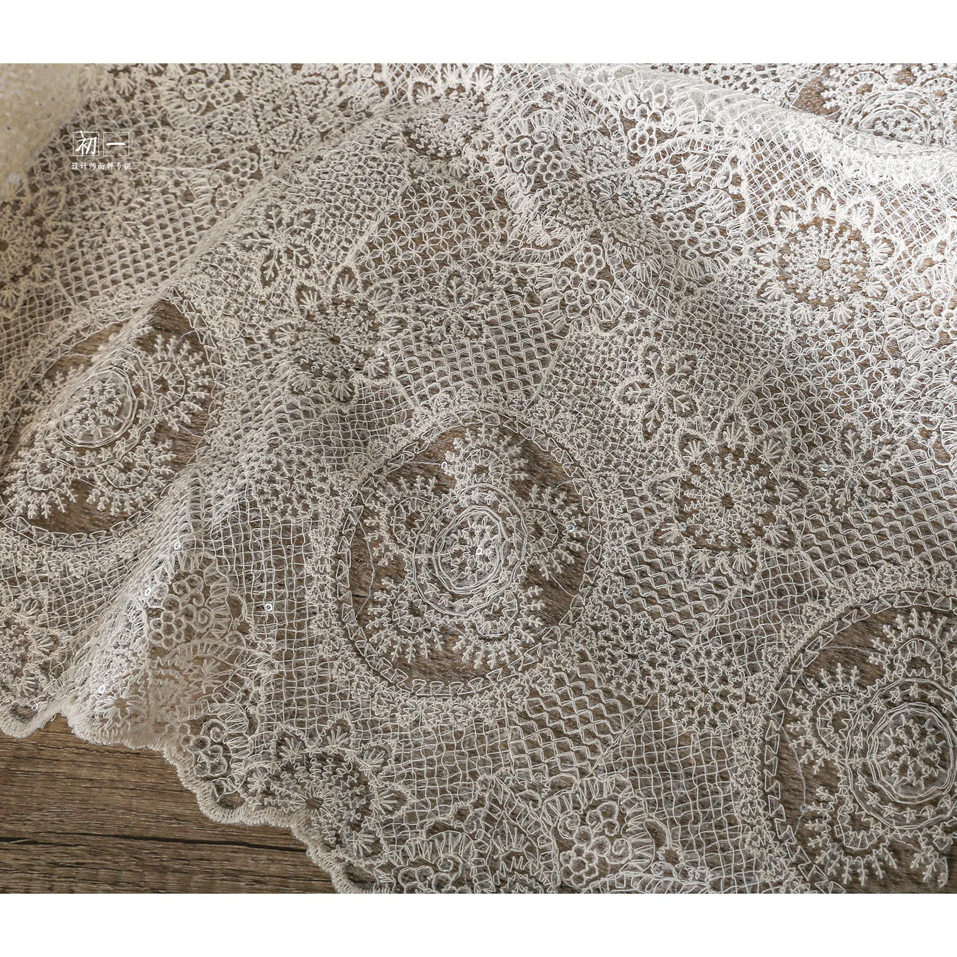 French Sequins round Floral Embroidery Lace Yarn Fabric Artistic Dress DIY Dress Clothing Design Fabric