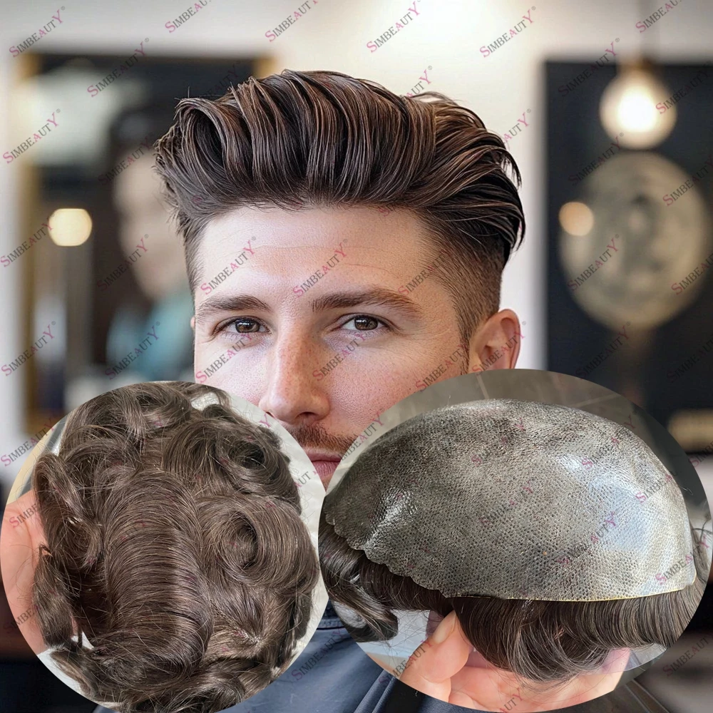 

Коричневые человеческие волосы, необнаружимая кожа, полиуретановая основа, мужской парик, замена волос, капиллярный протез, натуральная линия волос, зигзагообразные мужские парики