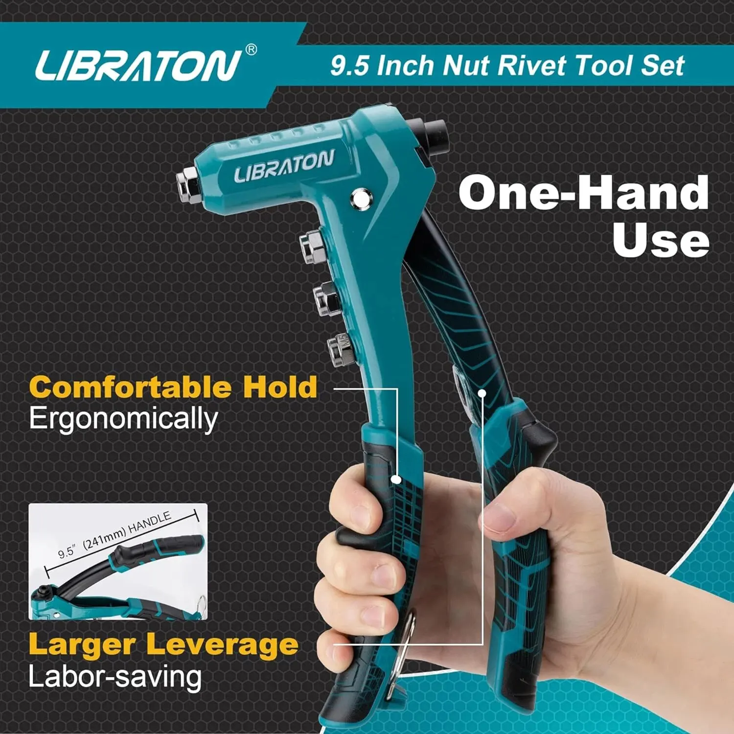 LIBRATON Rivet Nut Tool One-Handed Rivet Nut Gun Hand Rivet Nut Setter with Threaded Rivet Nuts Metric Interchangeable Mandrels