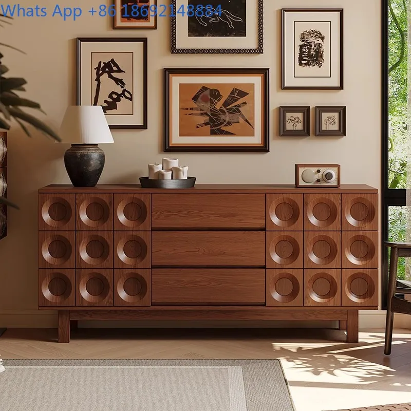 French Style Simple Solid Wood Sideboard Living Room Storage Cabinet Wall Mounted Shelving Unit Vintage Retro Buffet Cabinet