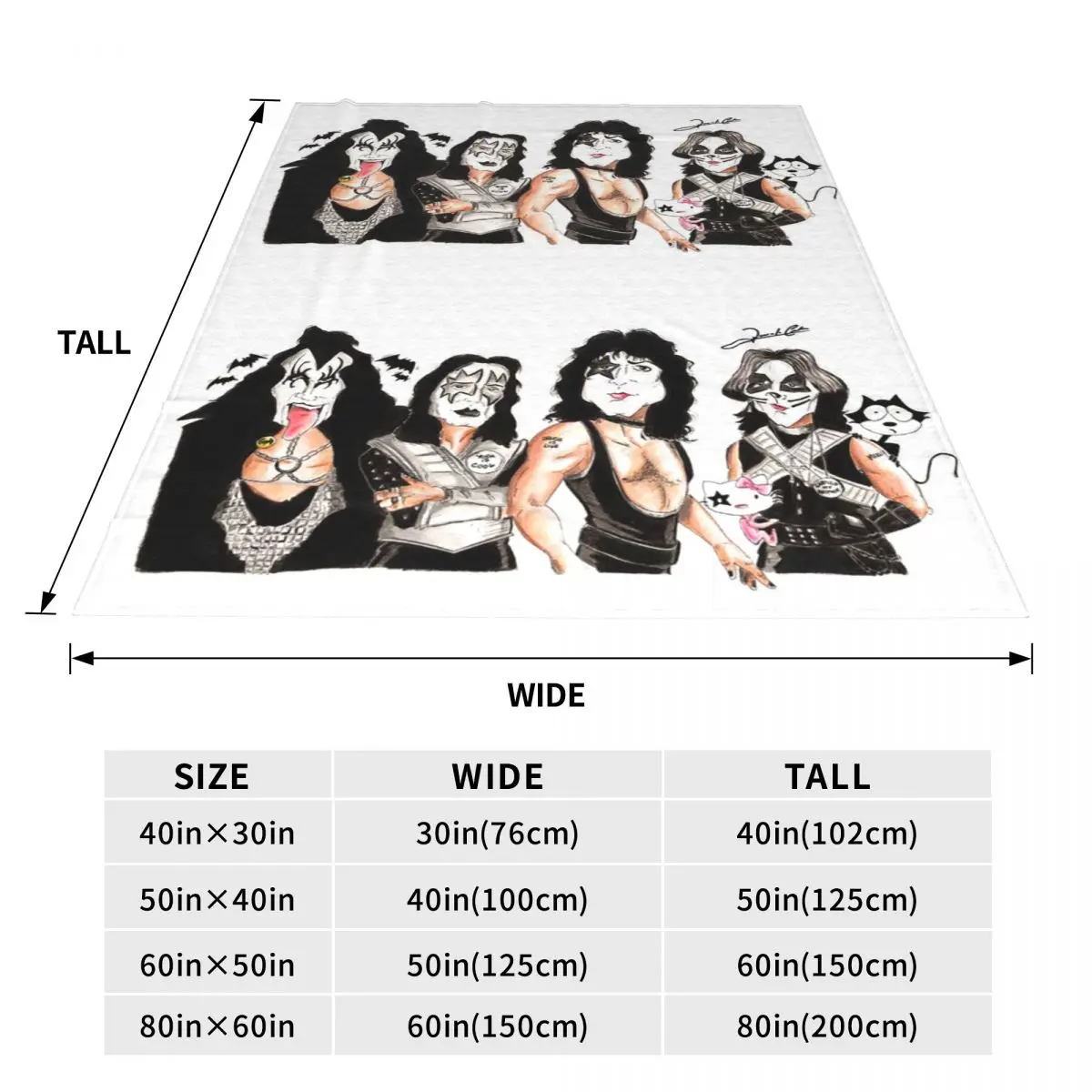 多機能フリーススローブランケット,ロックンバンドキスキャット,ソファブランケット,家庭用,寝室用,屋外用,ベッドカバー