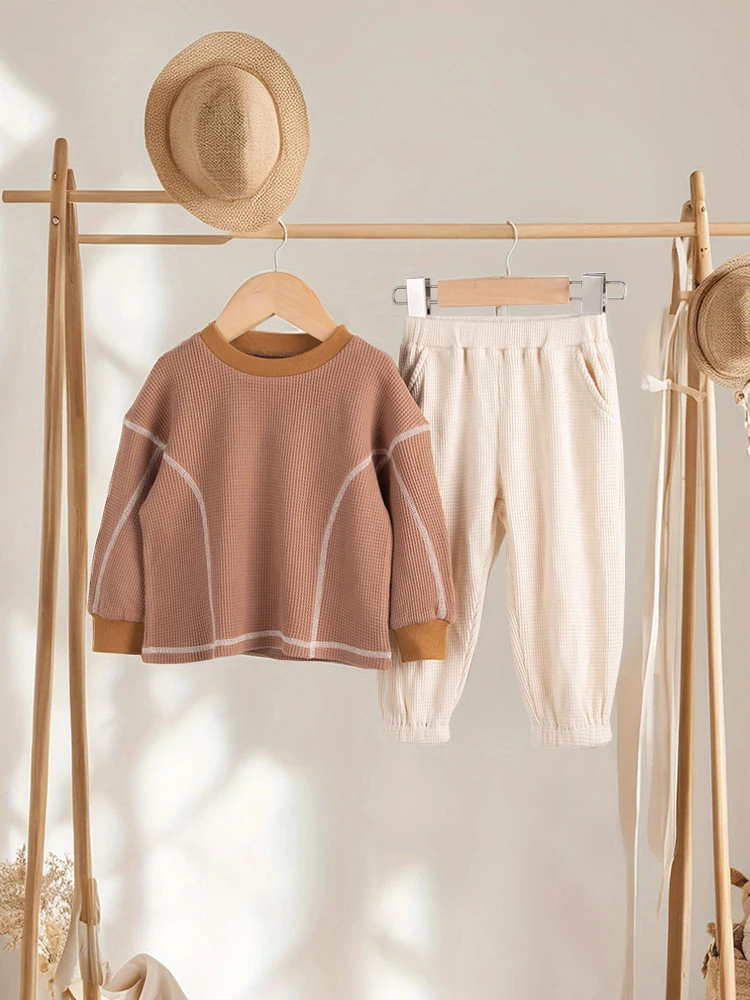 

3Pcs/Set Boys' Autumn/Winter Long Sleeve Waffle Fabric Casual and Comfortable Children's Fashion Child Accessories