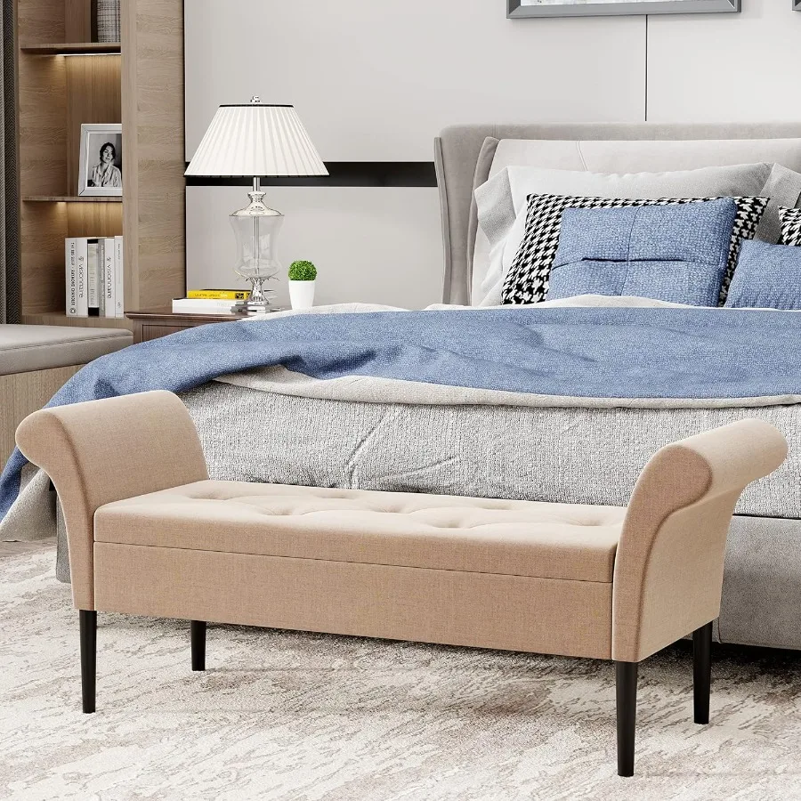 Upholstered Storage Beh for Bedroom End of Bed Beh Ottoman Tufted Entryway Beh Settee Modern Fabric Footstool with Arms for Liv