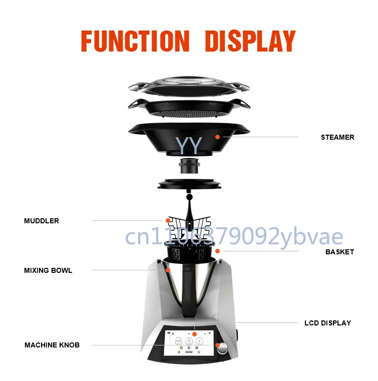 All-in-One Food Processor 500W Powerful 5 Inch LED Touch Control Kitchen Appliance