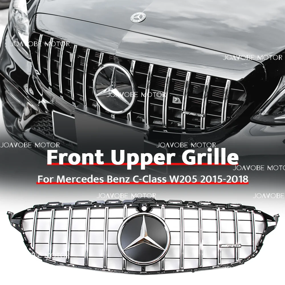 

Серебряная передняя решетка в стиле GTR с серебристой новейшей 3D-эмблемой для камеры Mercedes Benz C-Class W205 S205 C205 A205 2015-2018 W/360