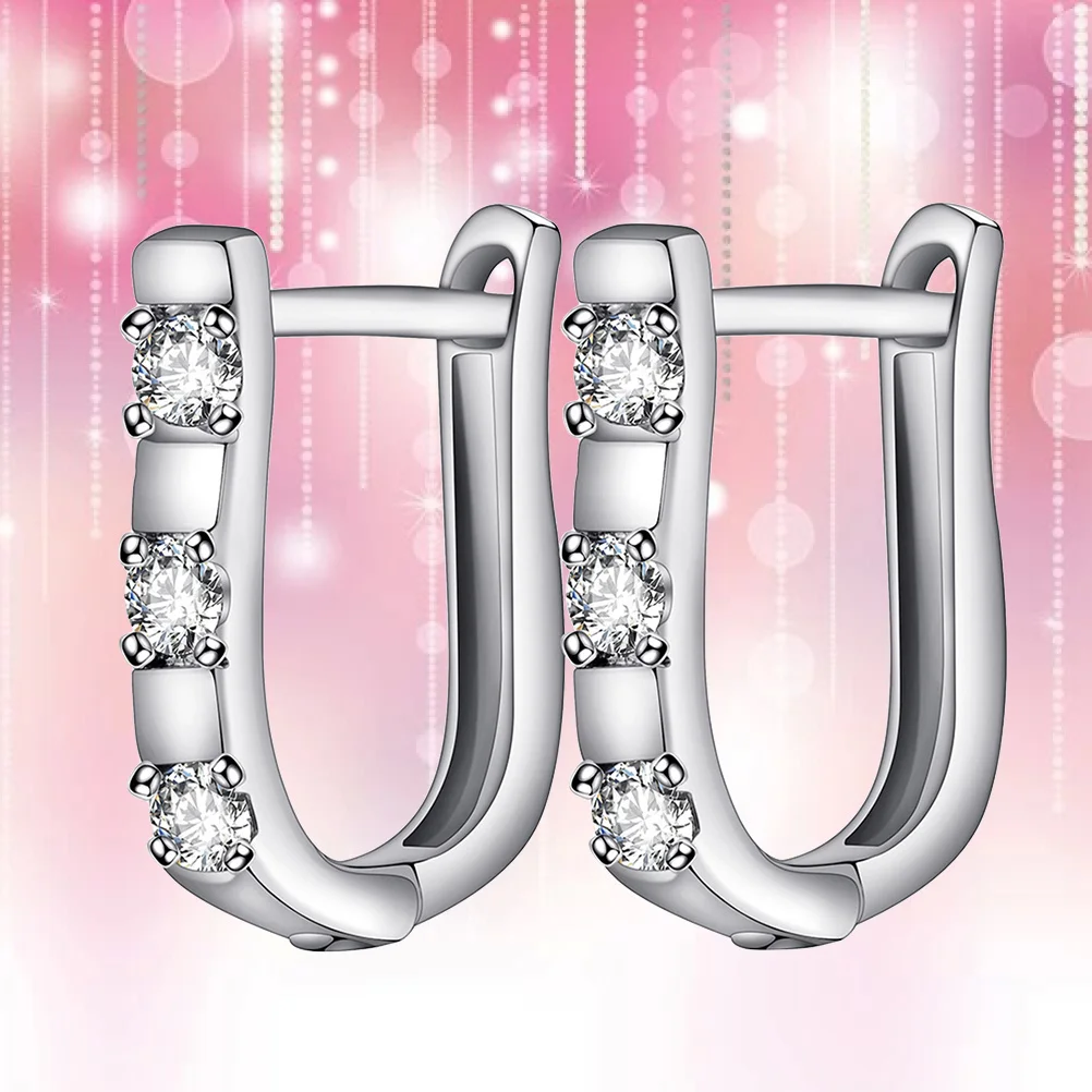 

One Pair U-Shaped Zircon Silver Earrings Stylish Long Dangle for Wedding Party Women Fashion Jewelry Gift Celebration