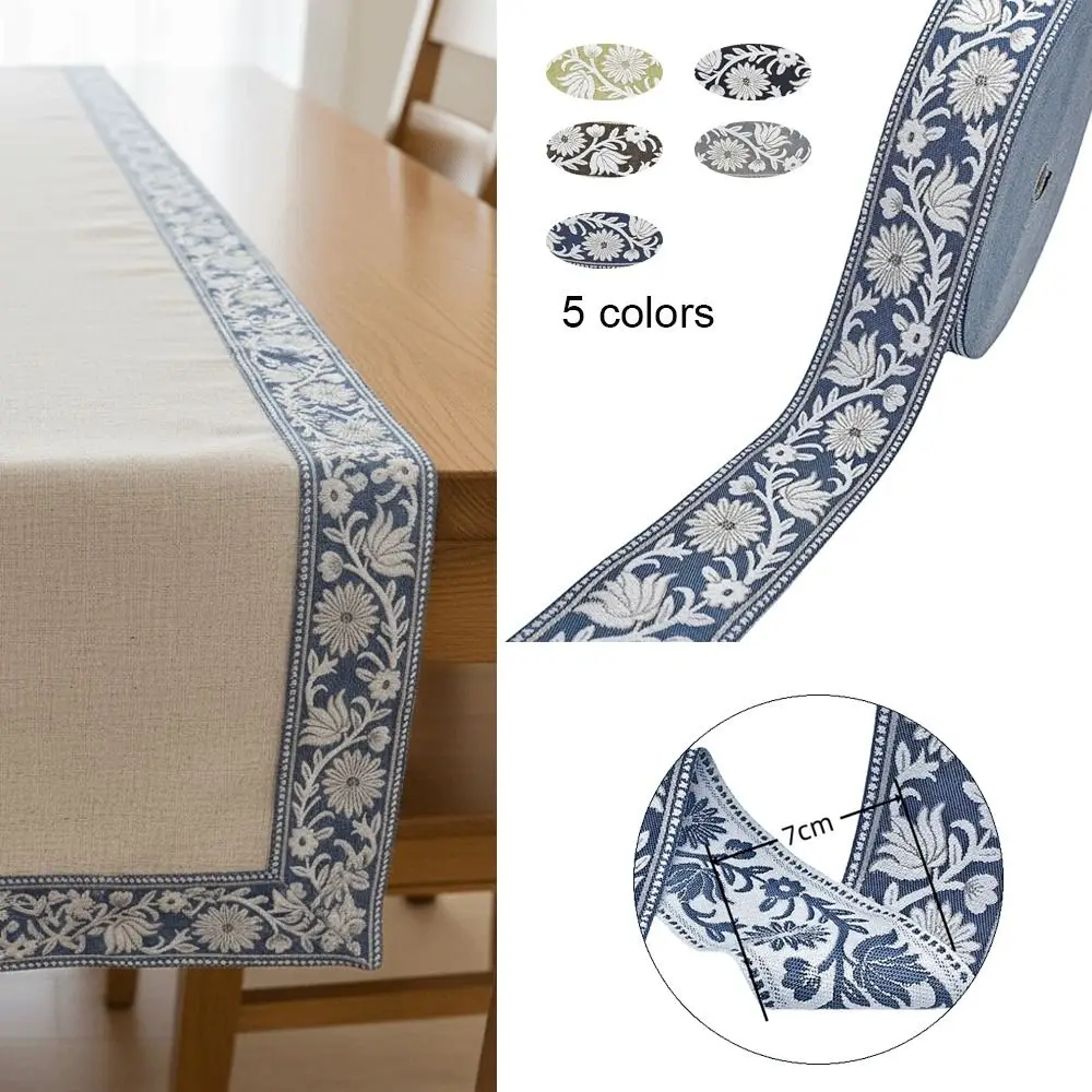 

24M Vintage Embroidery Fabric Jacquard Webbing Trim 7CM Width Boho Lace Sewing Decor Ribbon Upholstery Trim