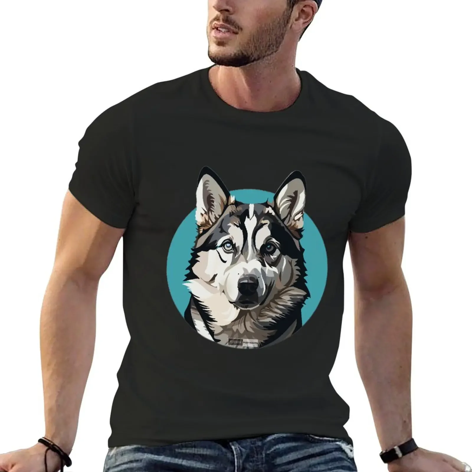 Husky Art Products T-shirt anime clothes customs plain Short sleeve tee men