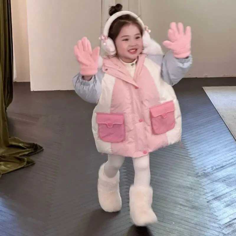 

Kawaii Casual Coat Tops Fashion Children's Clothing Princess Style Baby Cotton Thickened Winter Girls' Medium Long Sweater Girl