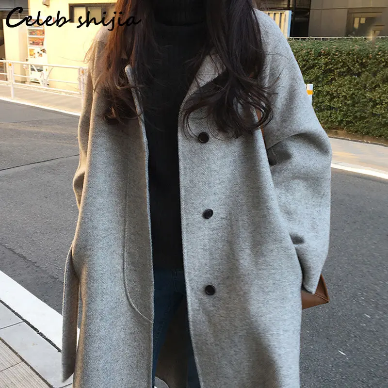 Vintage Thicken Wool Jacket Women 2023 Winter Raglan Sleeve Chic Blend Coat Ladies Korean Elegant Long Outfit Autumn Button