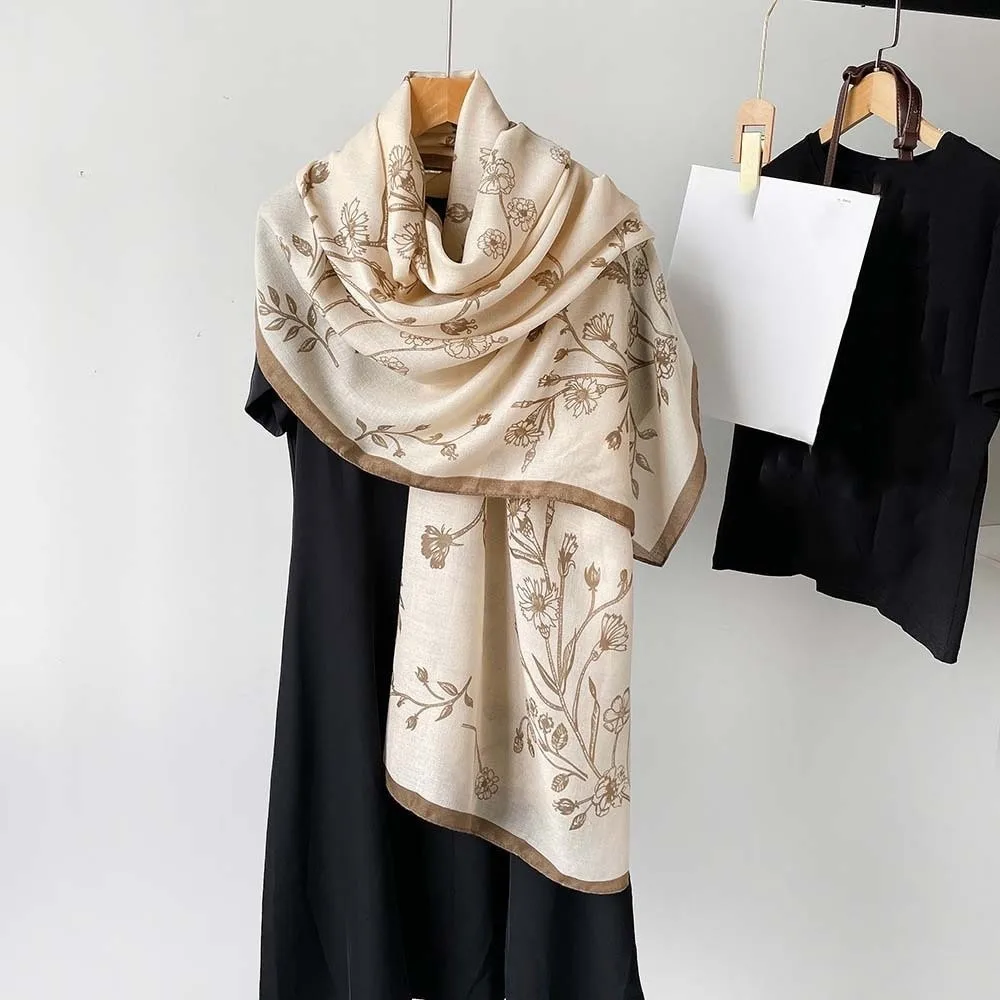 

Дышащий женский шарф с цветочным принтом, длинный тонкий большой платок с рисунком птицы, легкий солнцезащитный платок из полиэстера