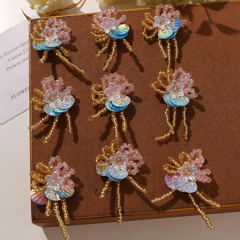 Shoe Charms 1 Piece Premium Crystal Rhinestone Flower Tassel DIY Decoration for Clog Sandals Colorful  Pendant Crocs Accessories