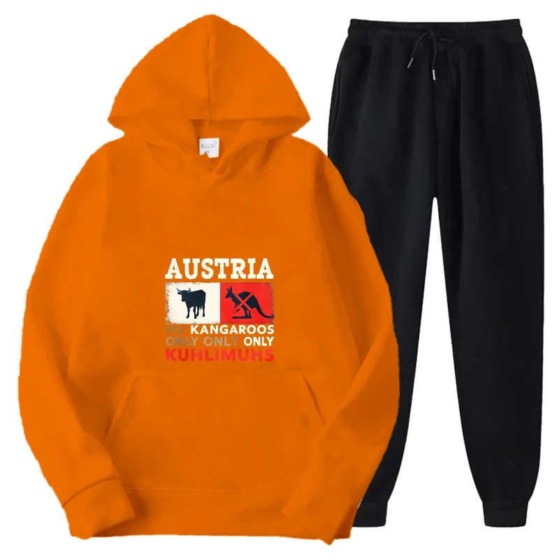 طقم هوديي بنطال رياضي برتقالي وأسود مطبوع عليه جمجمة ملابس غير رسمية للرجال والنساء ملابس خريف وشتاء موضة ملابس الشارع #3