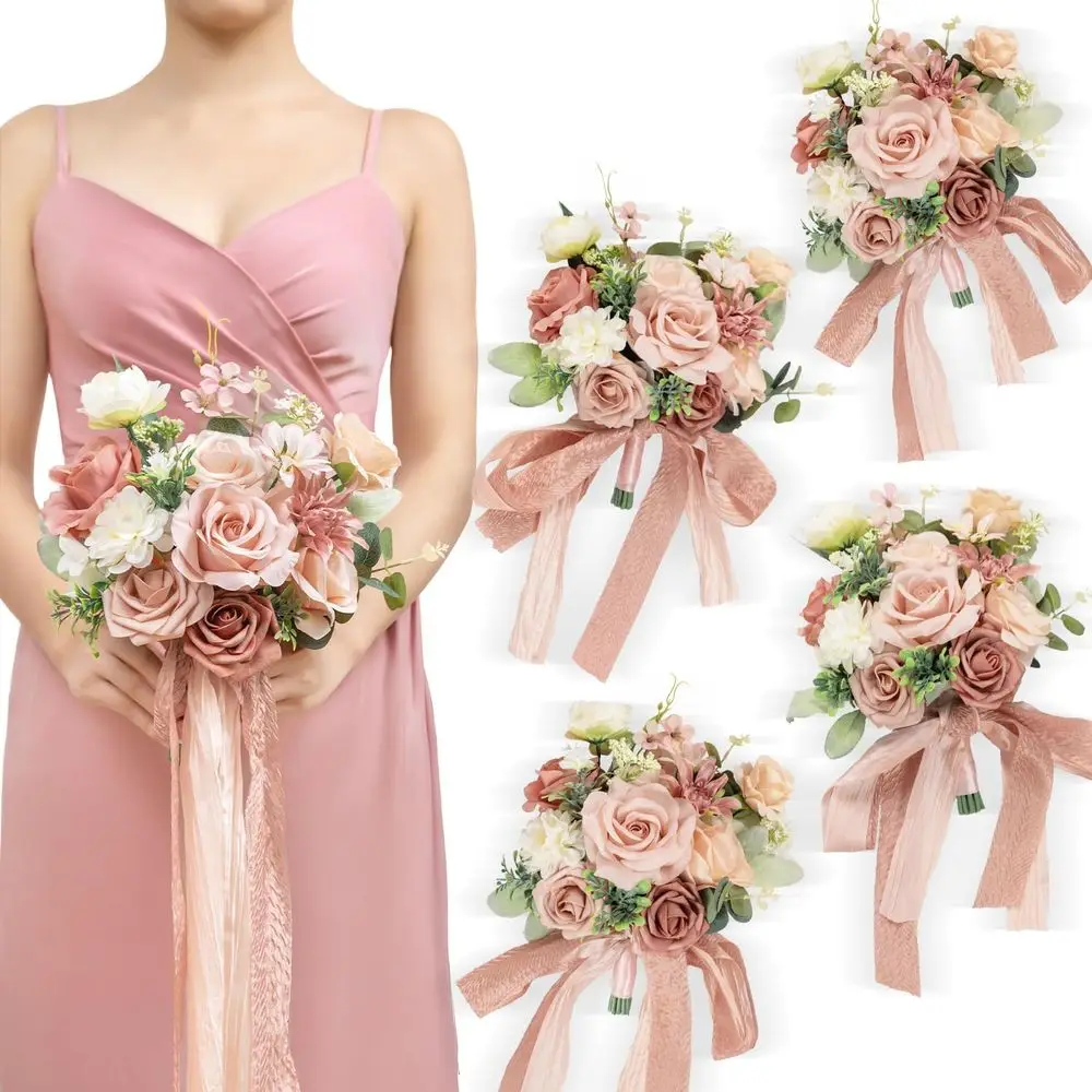 

Набор из 4 7 каскадных букетов подружки невесты с искусственной пыльной розой для свадеб и юбилеев