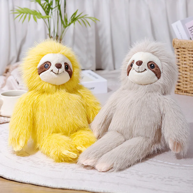 Kawaii Sloth Plush Toy Cute Long Hair Simulation Stuffed Animal Fluffy Doll Brown White Yellow Creative Home Decor Birthday Gift