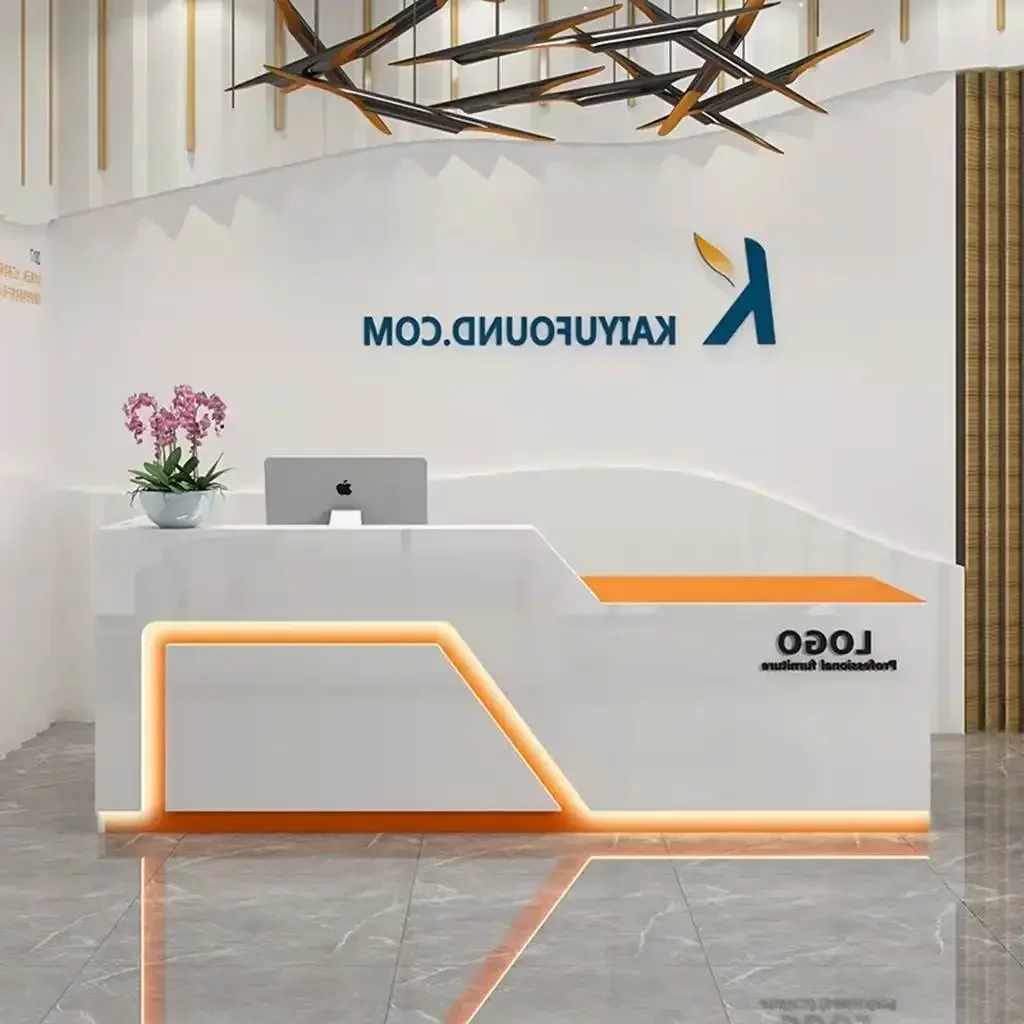 

Illuminated White Reception Desks Stylish Design Modern Checkout Reception Desks Beauty Salon Mostrador Negocio Bar Furniture